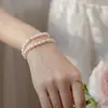 Pulsera de Perlas de Arroz Pequeñas de Agua Dulce Natural con Alto Brillo para Mujer, Elástica, Vintage, Sencilla, Versátil, Elegante, Hecha a Mano con Cuentas de Alta Gama