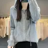 Transfronterizo Otoño/Invierno 2026 Nuevo Cárdigan de Mezcla de Tejidos para Mujer con Cremallera Corta Holgado Talla Grande Sudadera con Capucha de Punto Superior