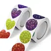 Etiquetas autoadhesivas, 500 etiquetas/rollo, pegatinas redondas autoadhesivas para láser en rollo, pegatinas autoadhesivas con purpurina en forma de corazón para sellar cajas de regalo