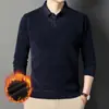 Camiseta Masculina de Inverno Falsa Duas Peças com Forro de Lã Espessada Roupas Quentes para Homens de Meia-Idade Suéter de Chenille para o Pai