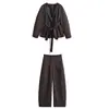 Estilo Europeo y Americano Transfronterizo Listo para Usar Venta al por Mayor Trajes Casuales para Mujer Chaqueta de Lino Estilo Kimono + Pantalones de Lino Estilo Cimitarra