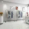 Arara de roupas de aço inoxidável com altura ajustável e rodas para transmissão ao vivo, cabideiro móvel, prateleira de roupas e cabide
