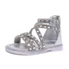Nuevos Zapatos de Verano 2026 para Niñas, Elegantes Sandalias de Princesa con Pedrería, Sandalias Romanas de Caña Alta para Niñas Estilo Coreano