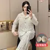 Pijama de Algodón Nube para Mujer, Primavera y Otoño, con Almohadillas en el Pecho, Cárdigan de Encaje, Mangas Largas, Lindo Conjunto de Ropa de Casa con Dibujos de Niñas