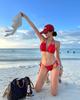 25 Biquíni Sexy Vermelho Sexy com Decote Halter Push-Up Feminino Três Peças para Férias na Praia em Fontes Termais