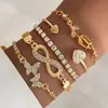 Novo conjunto de pulseiras com figura 8 infinito cravejado de diamantes, transfronteiriço europeu e americano, joias da moda em liga metálica simples retrô criativa, atacado