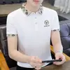 Camiseta de Manga Corta Rayada para Hombre en Liquidación, Top Delgado de Seda Helada con Cuello Camisero de Media Manga, Camisa Polo de Verano