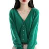 100 pura lã fina malha cardigan mulheres curto V-neck primavera e outono nova cor pura camisola de caxemira camisa de fundo desgaste exterior