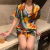 Pijama de manga corta para mujer, traje de dos piezas de seda helada de verano, pantalones cortos con cuello en V, de seda fina, fresco y sexy, ropa de casa de verano.