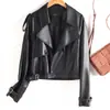 Chaqueta de Cuero Negra de Longitud Media para Mujer 2026 con Cuello Alto y Cinturón de Corbata, Nuevo Estilo Otoño e Invierno, Elegante Abrigo de Cuero