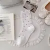Meias Florais Pequenas para Mulheres, Meias de Cano Médio, Versáteis para Primavera e Verão, Estilo Fresco com Renda, Estilo Artístico, Meias para Gestantes, Meias Longas Finas de Verão