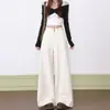 Calça jeans feminina de perna larga, grossa, com forro de fleece, para outono e inverno, plus size, retrô, solta, relaxada, cintura alta, perna reta
