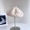 Boina de Lã Colorida com Strass, Resistente, Costurada à Mão, Estilo Japonês, Moda para Mulheres, Chapéu Elegante de Pintor Quente para o Inverno, Chapéu de Comissário de Bordo de Cor Sólida