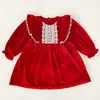 Vestido de Navidad para niña, vestido rojo de encaje, mameluco para bebé, enterizo, ropa para hermanos niños