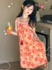 Vestido de tirantes estilo coreano para niñas de verano, Camisón de verano, Ropa para niños, Vestido floral sin mangas, Vestido lindo para niñas pequeñas
