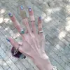 Anillo de Plata con Zafiro Azul Oceánico y Diamantes Apilado, Anillo Abierto de Doble Bola, Anillo Liso Cepillado, Anillo (Mismo Estilo que Xiaohongshu)