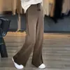 Pantalones de diseño para mujer de punto de cintura alta, color liso, con flecos deshilachados, corte ancho, holgados, adelgazantes, estilo coreano, para ir al trabajo, de pierna ancha, hasta el suelo