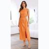 2025 Exportación Europea y Americana Transfronteriza Estilo Dulce Verano Nuevo Color Puro Cintura Cuello Redondo Vestido de Moda 2251
