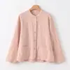Lu Yu An Di Otoño 2026 Nueva Chaqueta de Algodón y Lino para Mujer, Cuello Alto, Estilo Chino Nuevo Camisa Superior de Ramio de Alta Gama