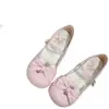 Zapatos Mary Jane de Encaje Dulces y Versátiles con Lazo de Cuero Ballet Punta Redonda Tacón Bajo Lolita Zapatos Pequeños de Cuero Jk Princesa