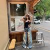 Tiro Real Hermosa Genial Chica Picante Vestida Jeans de Pierna Ancha Rasgados Pantalones Largos Rectos Sueltos de Cintura Alta Versátiles 80622