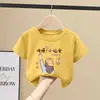 2081 # Camiseta de Manga Corta para Niña Estilo Verano 2025 Nuevo Estilo Camiseta de Algodón Puro con Dibujos Verano para Niños Verano Media Manga