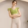 Traje de Yoga con Almohadilla en el Pecho para Mujer, Top Hoja de Loto de Verano Popular en Internet, Manga Corta, Traje Profesional para Entrenamiento Deportivo, Correr, Fitness