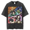 Camiseta Gráfica de Anime Harajuku para Hombre Estilo Callejero Retro Algodón Lavado Ácido Camiseta Oversize Manga Corta Holgada Top Camiseta Estilo Europeo y Americano
