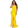 10062 Europa e Estados Unidos roupas femininas transfronteiriças Amazon 2022 primavera e verão vestido com decote em V ombro a ombro vestido plissado com fenda