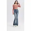 Jeans de Color Cemento Micro-bota para Mujer Cintura Alta 2025 Nuevo Primavera Ajustados Adelgazantes Elásticos Rectos