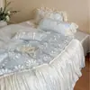Juego Romántico de Cuatro Piezas Estilo Francés de Algodón Tencel Grado A con Diseño Floral Tridimensional, Funda Nórdica de Encaje de Seda Brillante, Ropa de Cama Suave y Sedosa para un Sueño de Lujo