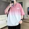 Camiseta Masculina Casual Esportiva de Manga Curta Tamanho Extra Grande Verão Marca da Moda Jovem Bonito Estampa Digital Degradê Manga Curta Masculina