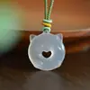 Colar com Pingente de Ágata de Gelo Calcedônia de Alta Qualidade da Paz com Pingentes de Feijão da Sorte, Guanyin, Buda, Pixiu e Saco de Dinheiro