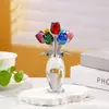 Enfeites de Flor Rosa de Cristal, Decorações Criativas para Casa, Decorações de Artesanato em Vidro de Flor Colorida de Sete Cabeças para Mesa de Sala de Estar