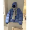 Jaqueta de Algodão Azul Acolchoada Estilo Casco de Tartaruga para Mulheres, Nova Coleção Outono/Inverno 2026, Casaco Quente Versátil com Capuz para Figuras Baixas, Tendência