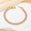 Pulseira Colorida Três Fileiras Totalmente Cravejada com Zircônia para Mulheres, Moda Personalizada Transfronteiriça, Microcravação em Garra, Joia Simples Banhada a Ouro de Luxo Leve