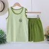 Conjunto de chaleco de algodón para niños, chaleco sin mangas de verano y pantalones cortos para niños, pijama para niños mayores y estudiantes, ropa de casa para niñas