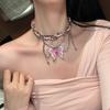 Collar Tejido de Mariposa Rosa de Industria Pesada Exagerada Europea y Americana Diseño Nicho Subcultura Hip Hop y2k Spice Girls Cadena Clavicular
