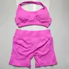 En Stock Dfyne Mismo Estilo Conjunto de Yoga de Alta Elasticidad Sujetador Halter y Conjunto de Shorts Conjunto de Yoga Fitness sin Costuras
