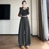 Pantalones de traje negros de pierna ancha para mujer, nueva colección otoño/invierno 2026, de cintura alta, adelgazantes, fluidos, holgados, casuales, de pierna recta, largos hasta el suelo