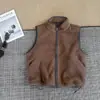 Chaleco Cálido/De Felpa con Cuello Alto Simple para Mujer Otoño Invierno Cálido Doble Cara de Felpa Casual Holgado Chaqueta sin Mangas con Cremallera