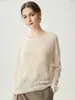 Suéter de punto calado con cuello redondo 75% cachemira 25% seda de morera para mujer, suéter base holgado