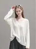 Suéter de Punto Calado Blanco con Cuello en V Estilo Coreano Perezoso para Mujer Ropa de Otoño Suéter Holgado Adelgazante 25817