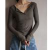 Camiseta de Fondo de Modal de Alta Calidad con Cuello en V para Otoño e Invierno para Mujer con Diseño Top, Camiseta Blanca de Manga Larga Capa Base