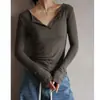 Camiseta de Modal para Otoño e Invierno, Cuello Semiabierto, Color Sólido, Simple, Versátil, Hombro Normal, Estilo Coreano, Ropa para Mujer, Capa Interior, Capa Base, Ropa Exterior