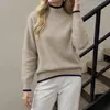 100% RopaTEMU Transfronterizo 2026 Nuevo Estilo Holgado Suave Bloque de Color Tubería Cuello Semialto Suéter de Punto