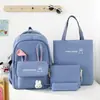 Mochila Escolar para Ensino Fundamental Fofa Grande Capacidade Proteção da Coluna Mochila Orelha de Coelho Menina Casual Bolsa de Quatro Peças