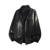 Chaqueta cortavientos Hanlu de estilo americano casual con cuello mao de cuero PU para hombre, chaqueta de motorista vintage de otoño de corte holgado