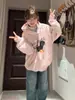 Sudadera con Capucha Rosa Estampada Divertida de Dachshund Coreano para Mujer Otoño e Invierno 2025 Felpa Plus Cálida y la Más Fácil de Combinar