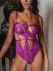 Body de Renda com Três Pontos Estilo Europeu e Americano Cor Sólida Vazado Transparente Patchwork Especialmente Projetado para Role Play de Rainha do Baile
